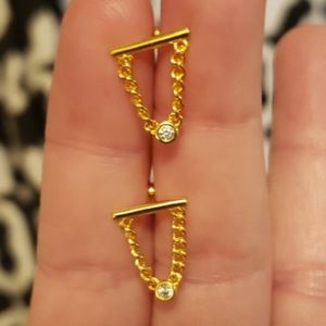 18KT GOLD/925 STERLING SILVER SCREW BACK BALL CRYSTAL CHAIN CARTLIDGE EARRINGS